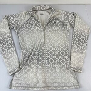 Nike Pro Dri-FIT Womens Medium Grey White Geometric 1/2 Zip Pullover Thumbholes